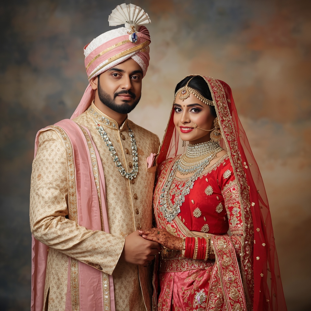 Indian bride and groom pre-wedding portrait
