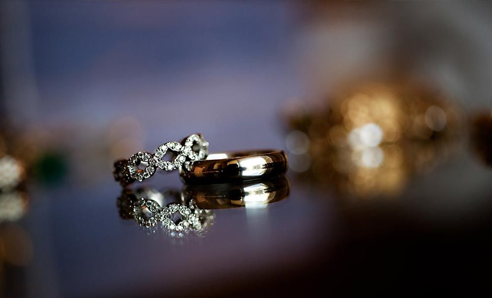 Wedding rings photographed in close detail