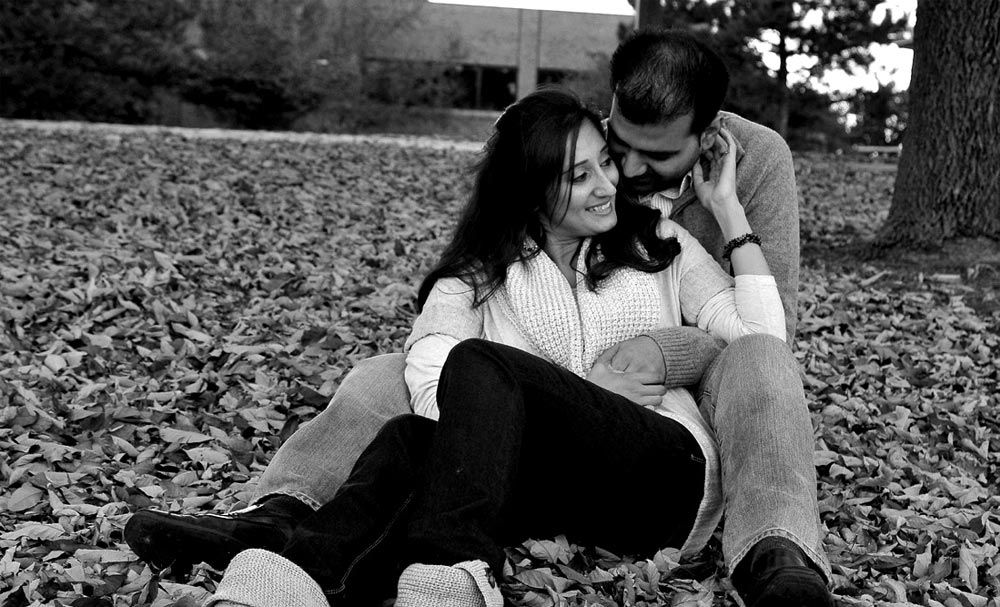 Black-and-white portrait of a couple seated together