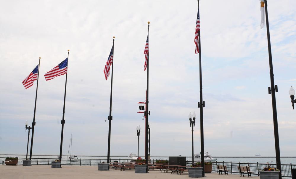 American flags outside a wedding venue